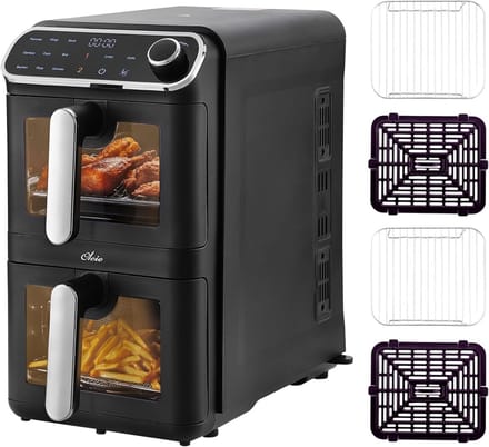 Heteluchtfriteuse met Dubbele Kamer 11L Verticaal XL 2460W Digitale Programma's