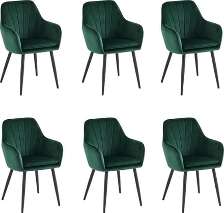 Colenis® - Melissa Eetkamerstoel - Set Van 6 - Groen - Fluweel - Velvet - Industrieel - Met armleuning