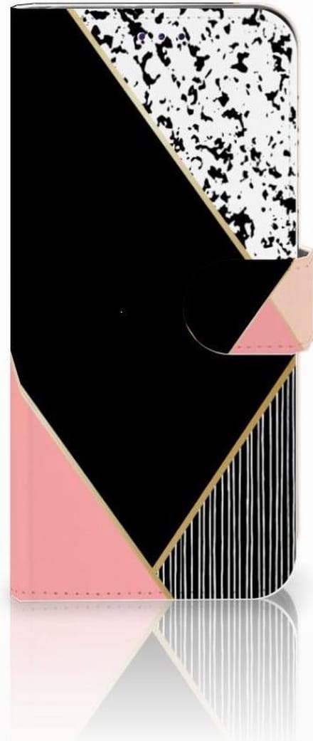 Samsung Galaxy A50 Book Case Zwart Roze Vormen