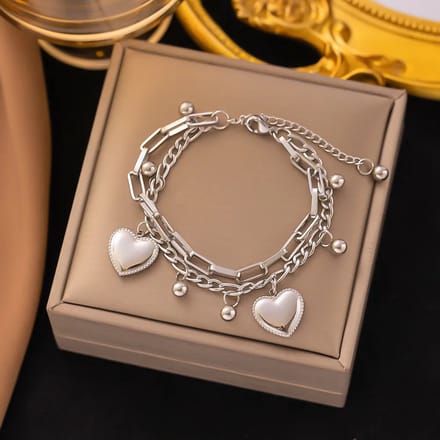 JewelGalerie - Armband - Set hartjes - Zilver
