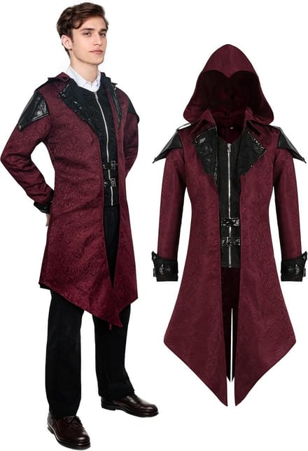 Heren Middeleeuwse Capuchonjas Gothic Trenchcoat Victoriaans Vintage Kostuum