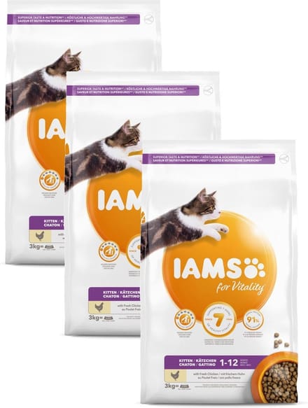 Iams Kitten & Junior Kip - Kattenvoer - 3 x 3 kg