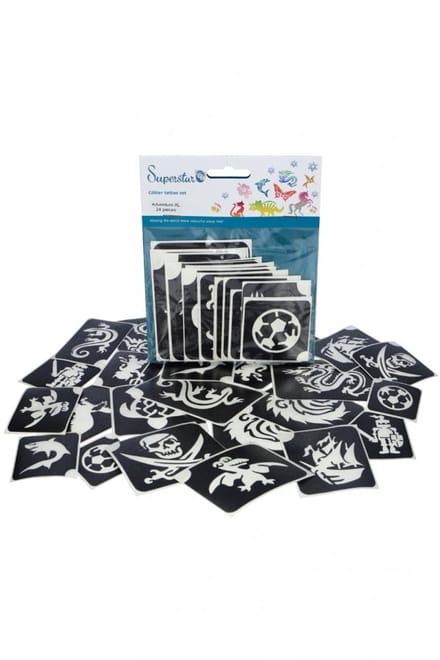 Superstar Glitter Tattoo Sjablonen - Stencils - XL Adventure 24 stuks