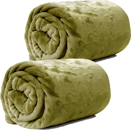 Plaids/dekens - fleece - 2 stuks - olijf groen - polyester - 130 x 180 cm