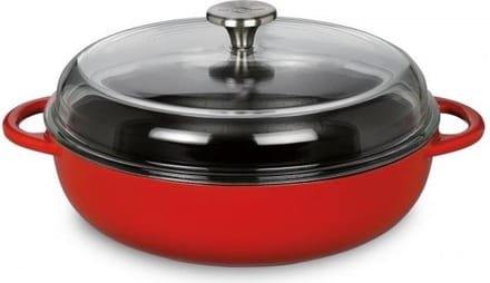 Küchenprofi - Braadpan - met glazen deksel - rood - gietijzer