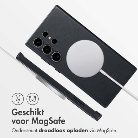Accezz MagSafe Leather Backcover voor de Samsung Galaxy S24 Ultra - Onyx Black