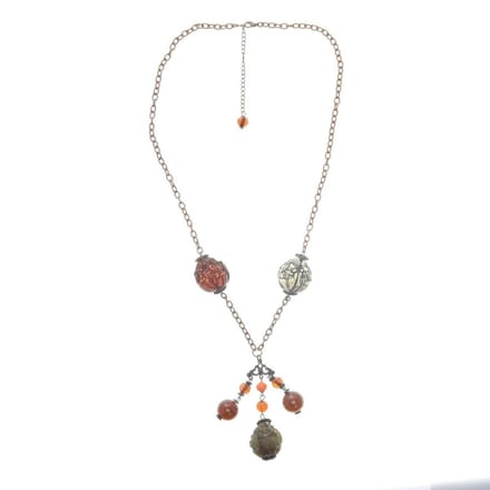 Behave - Ketting rosé goud kleur - Bewerkte Buddha kralen bruin - 75 cm