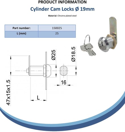 Cilinderslot met nok (schroefdraadlengte 25 mm)