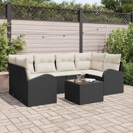 vidaXL - Tuinbank - Set - 7 - st - Zwart - poly - rattan