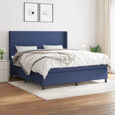 vidaXL - Boxspring - met - matras - stof - blauw - 180x200 - cm