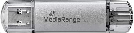 MediaRange USB Stick 64GB | Combo USB 3.2 Gen 1 met USB-A en USB Type-C | Zilver