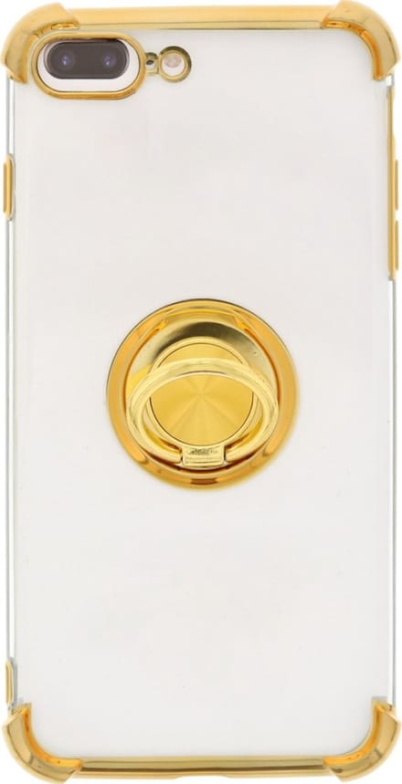 Hoesje Geschikt voor iPhone 7 Plus hoesje silicone met ringhouder Back Cover case - Transparant/Goud