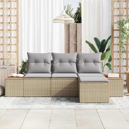 vidaXL - Tuinbank - Set - 4 - st - Beige - en - Lichtgrijs - Poly - Riet