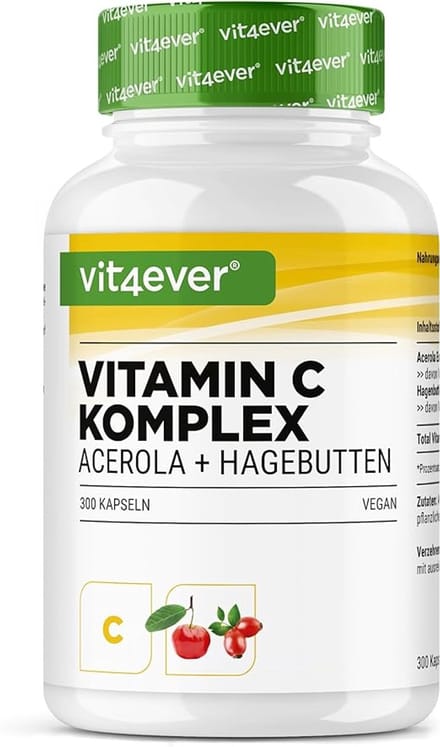 Vit4ever - Vitamine C - 1000 mg - 300 Capsules - Vegan - Met Rozenbottelextract & Citrus Bioflavonoïden