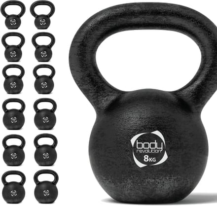 Kettlebell van gietijzer - zwart - 8 kg - platte antislip onderkant