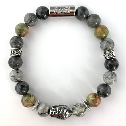 Dragon Bracelets - Heren Armband - Double Faced Buddha - Grijs - Jaspis - Unakiet