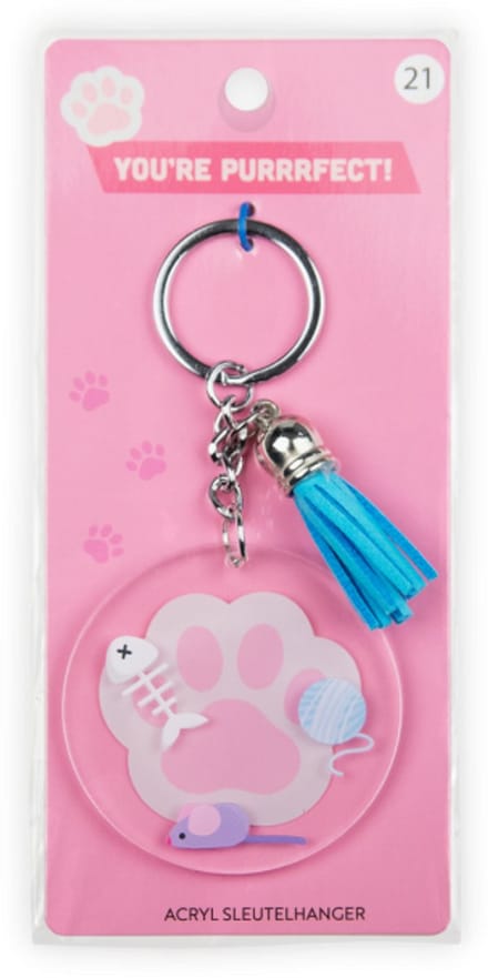 Sleutelhanger met kwastje | Acryl sleutelhanger – kattenpoot