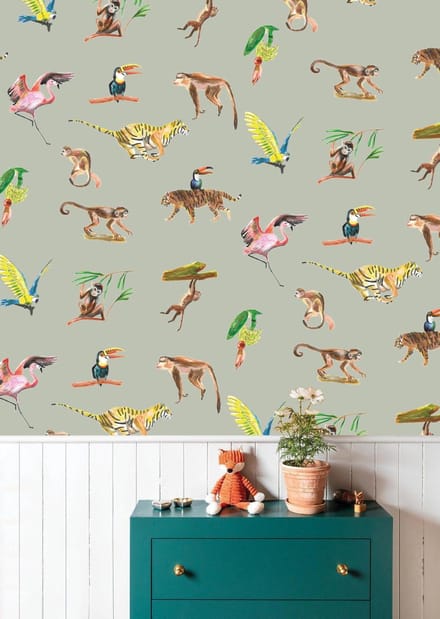 Behang dieren Colorful Wildlife groen grijs