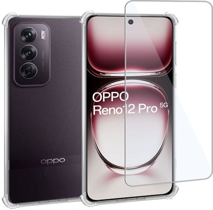 Geschikt voor OPPO Reno 12 - Hoesje + Screenprotector – Gehard Glas Cover + Shock Proof Case - Transparant