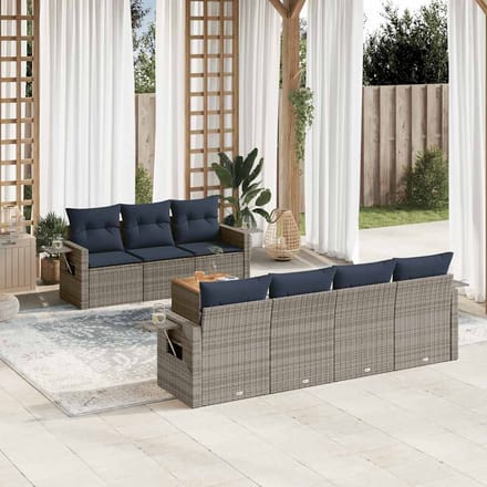 vidaXL - 8-delige - tuinbankset - met - kussens, - grijs - polyrotan