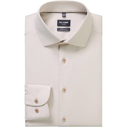OLYMP 24/7 Luxor modern fit overhemd - twill - beige - Strijkvriendelijk - Boordmaat: 42