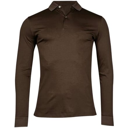 Thomas Maine Polo Long Sleeve Liquid Cotton Uni Color Donker Bruin / male