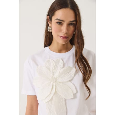 Bloemmotief Crew Neck T-Shirt met Accessoire Detail