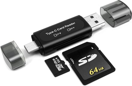 SNJY® SD Kaart Lezer - SD Card Reader - Kaartlezer - 2-in-1 TF en SD - USB-C & USB-A - Zwart