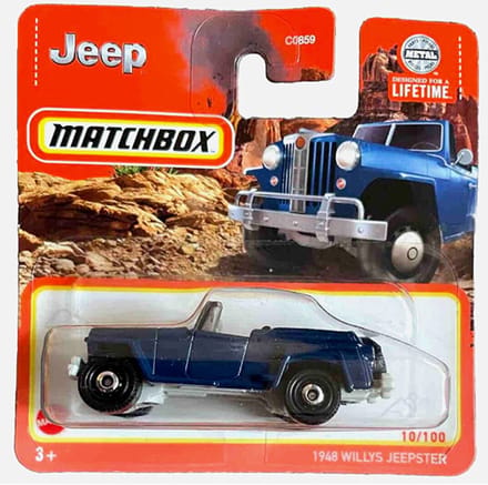 1948 WILLYS JEEPSTER CABRIO NIGHT BLUE 10/100 1:64 MATCHBOX SHORT CARD