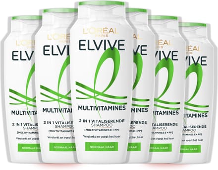 L’Oréal Paris Elvive Multivitamines 2 in 1 Shampoo - 6 x 250 ml - Normaal Tot Vet Haar- Voordeelverpakking