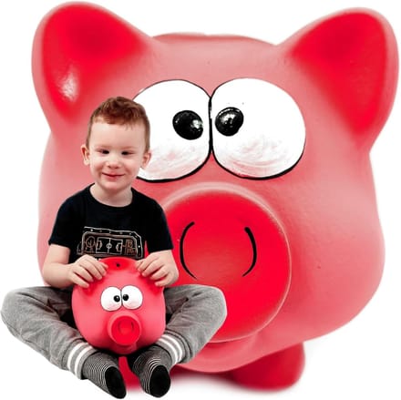 Groot Spaarvarken - Spaarpot Keramiek - Langdurig Besparen - Met de hand beschilderd - 28 x 21 cm - Roze