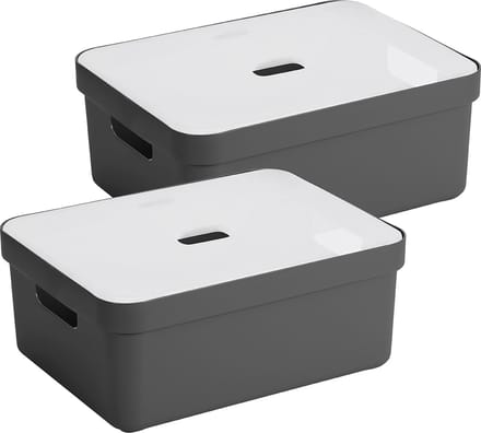 Sunware Sigma Home opbergbox 24L - Set van 2 - Antraciet/Transparant