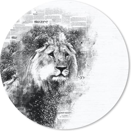 Muismat rond 20x20 cm - Mousepad Leeuw - Krant - Zwart - Wit - Ronde muismatten