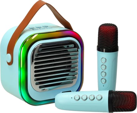 Retro Karaoke Set Met 2 Microfoons - Draagbare Bluetooth USB LED Luidspreker - KaraokeSet - Muziekspeler - Blauw