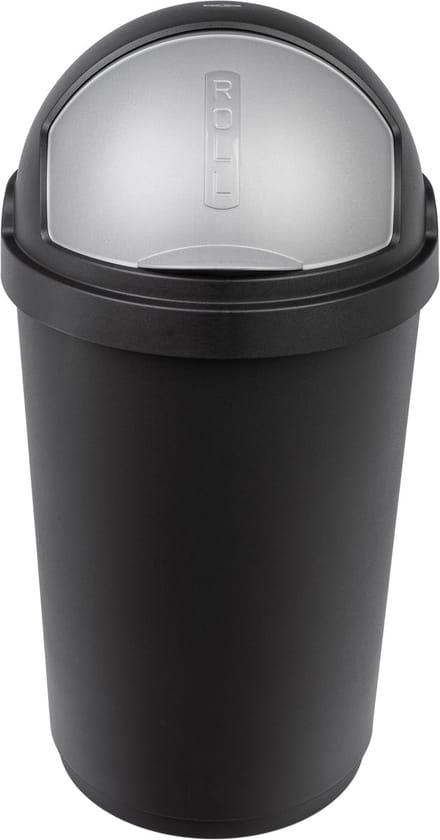 Curver Afvalbak Roll Bullet Bin - Kunststof - Zwart/zilver - 39x39x69cm - 50l