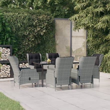 vidaXL - 7-delige - Tuinset - poly - rattan - lichtgrijs