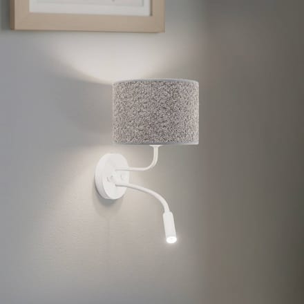 Duolla Wandlamp Roller, bouclé grijs, wit, met leeslampje