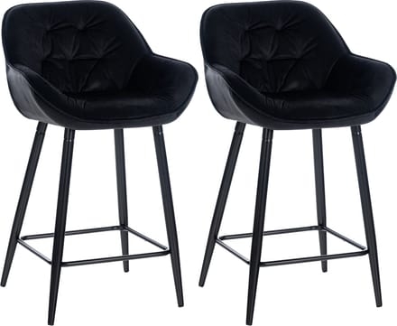 CLP Gibson Set van 2 barkrukken - met rugleuning - met armleuning - zwart Fluweel