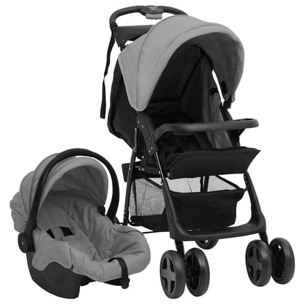vidaXL - Kinderwagen - 3-in-1 - staal - lichtgrijs - en - zwart