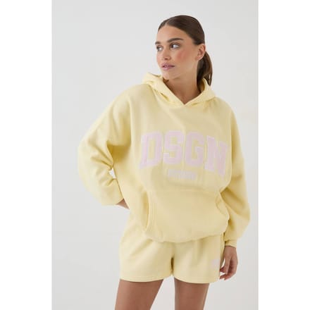 Dames Dsgn Studio Collegiate Applicatie Oversized Hoodie | Citroen | Maat: Large