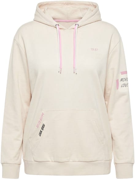 Ulla Popken - Dames - Hoodie kangoeroezak capuchon lange mouw - Vanille - Maat 50+