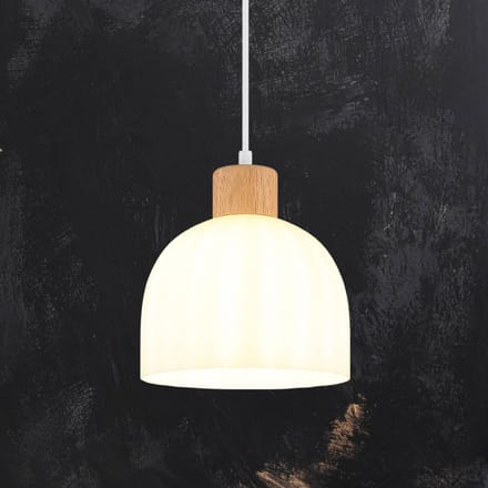 Globo Hanglamp Swanson, Ø 20 cm, wit/bruin, glas/hout