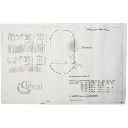 Ideal Standard template for Connect washbasins 70,65,60 and 55 cm