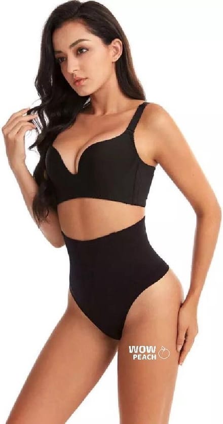 Wow Peach - String Shaper - Zwart - Maat: Large - Thong Shaper - Corrigerend string - Onzichtbare string - String met hoge taille - Shape wear - High waist string - Dames - Correctie ondergoed - Afslank