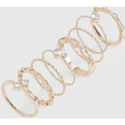 boohoo Dames Gold Diamante 8-pack Ringen | Goud