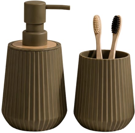 Tendance Badkameraccessoires set striped - groen - zeeppomp/tandenborstelhouder