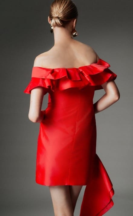 Karen Millen - Mini Jurk - Rood - Met Falbana - Off-Shoulder