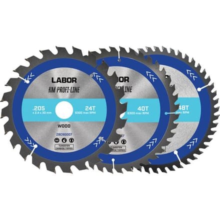 Labor HM cirkelzaagblad hout 205x30x2,4mm - 24,40,48T (3 Stuks)