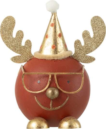 J-Line kerstfiguur Rendier Rond kop + Bril - metaal - roest/goud - small