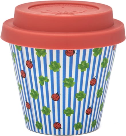 Quy Cup - 90ml Ecologische Reis Beker - Espressobeker “Lucky” met Rode Siliconen deksel